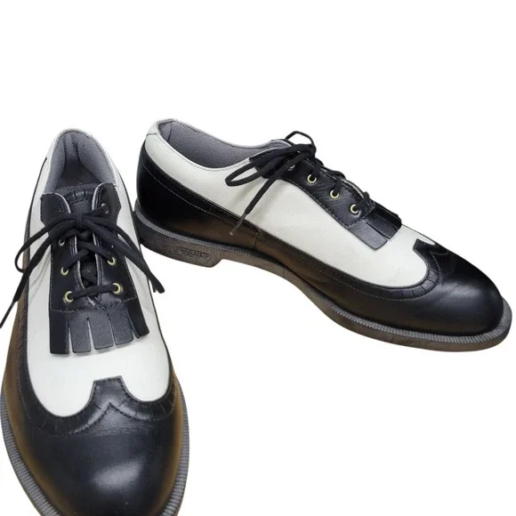 Adidas Womens Golf Shoes Black & White Wingtip Oxford Saddle Style Sz 10.5. H348 - Picture 7 of 13